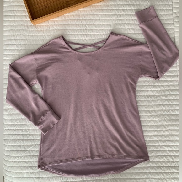 Danskin Now Top Long Sleeve Criss Cross Curved Hem Cuffed Mauve Pink Women S 4-6 - Picture 1 of 14